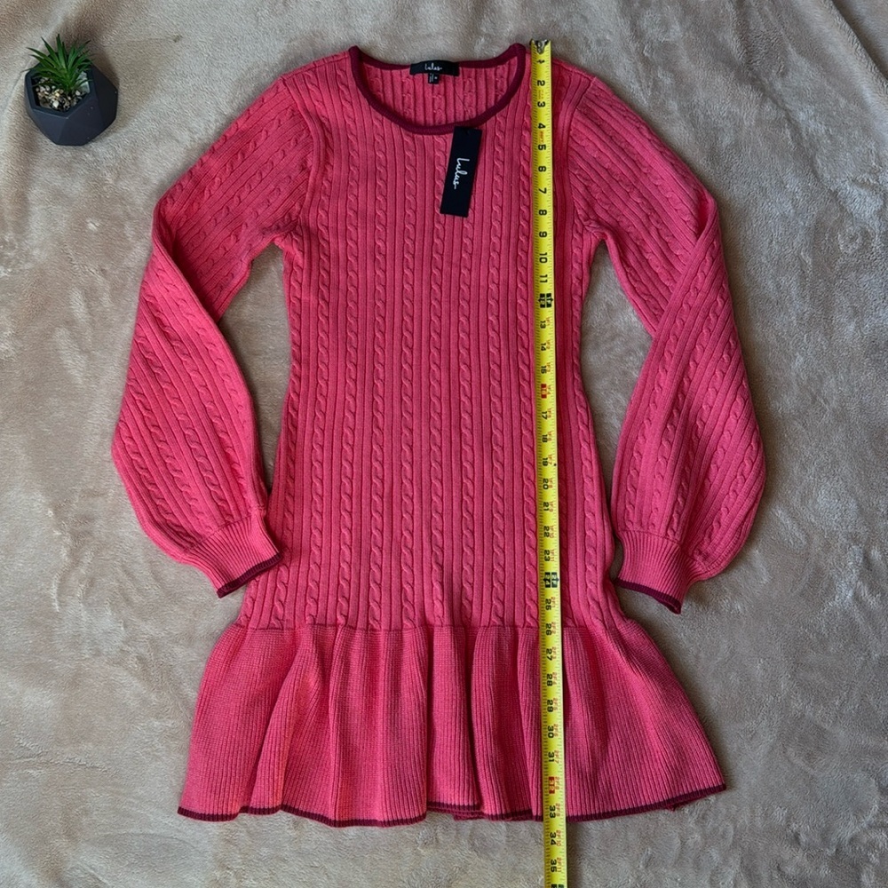 NWT Lulus Coziest Poise Pink Cable Knit Long Sleeve Sweater Mini Dress size M - Picture 8 of 15